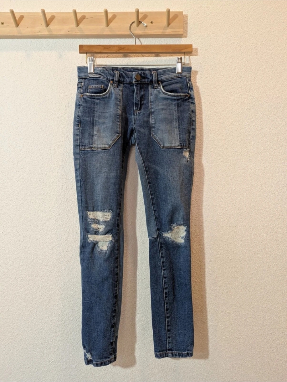 Asymmetrical 2Tone Distressed Skinny Jeans x BlankNYC-Patch Pockets! Back Legs!